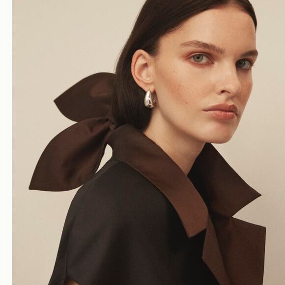 NWT Amir Taghi Silk Wool Bow Tie Blazer Vest Size 2 White Brown - Picture 2 of 12